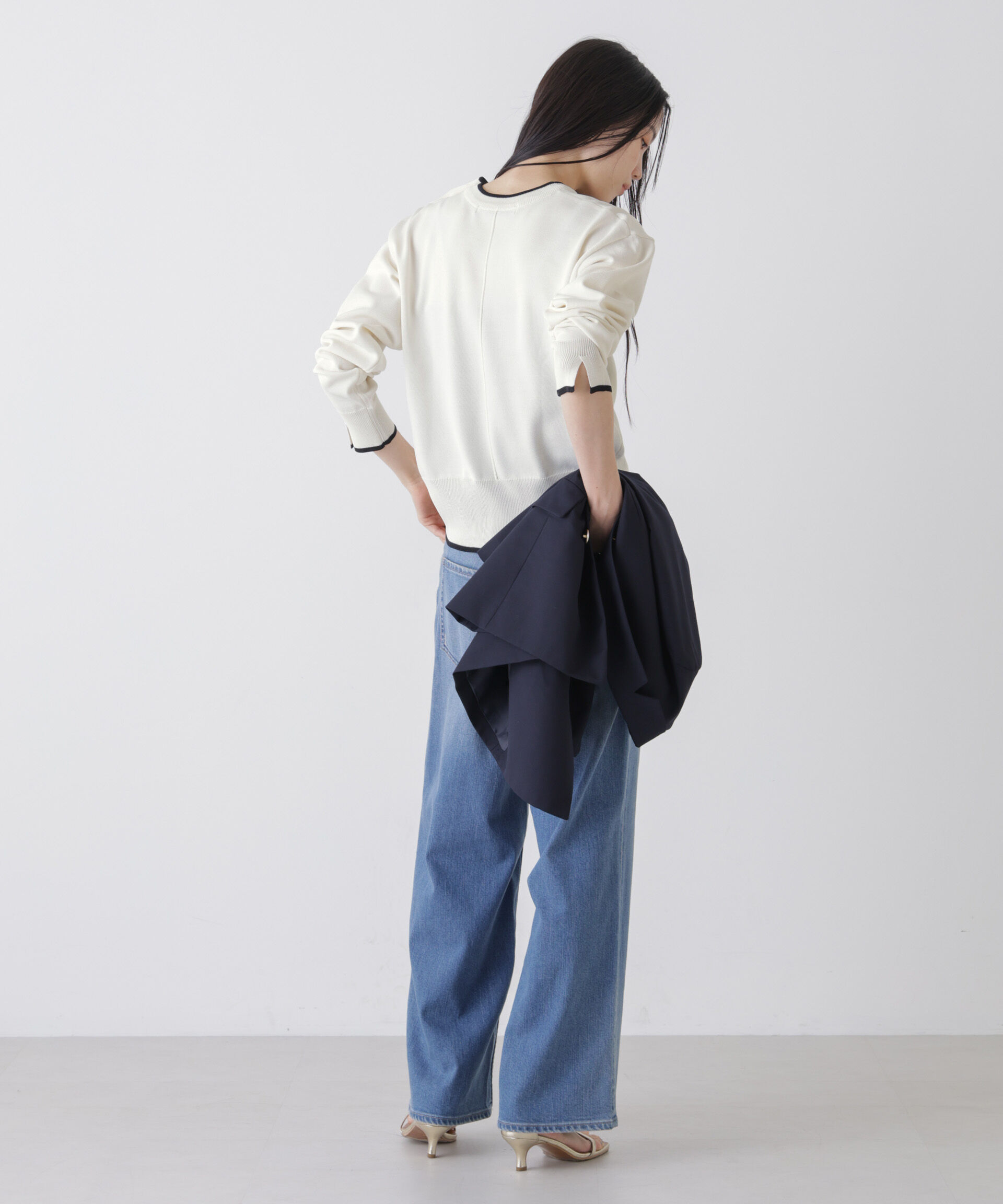 nano･universe「洗濯機洗可UVカットバイカラー釦ディティールニット」|ニット・セーター|