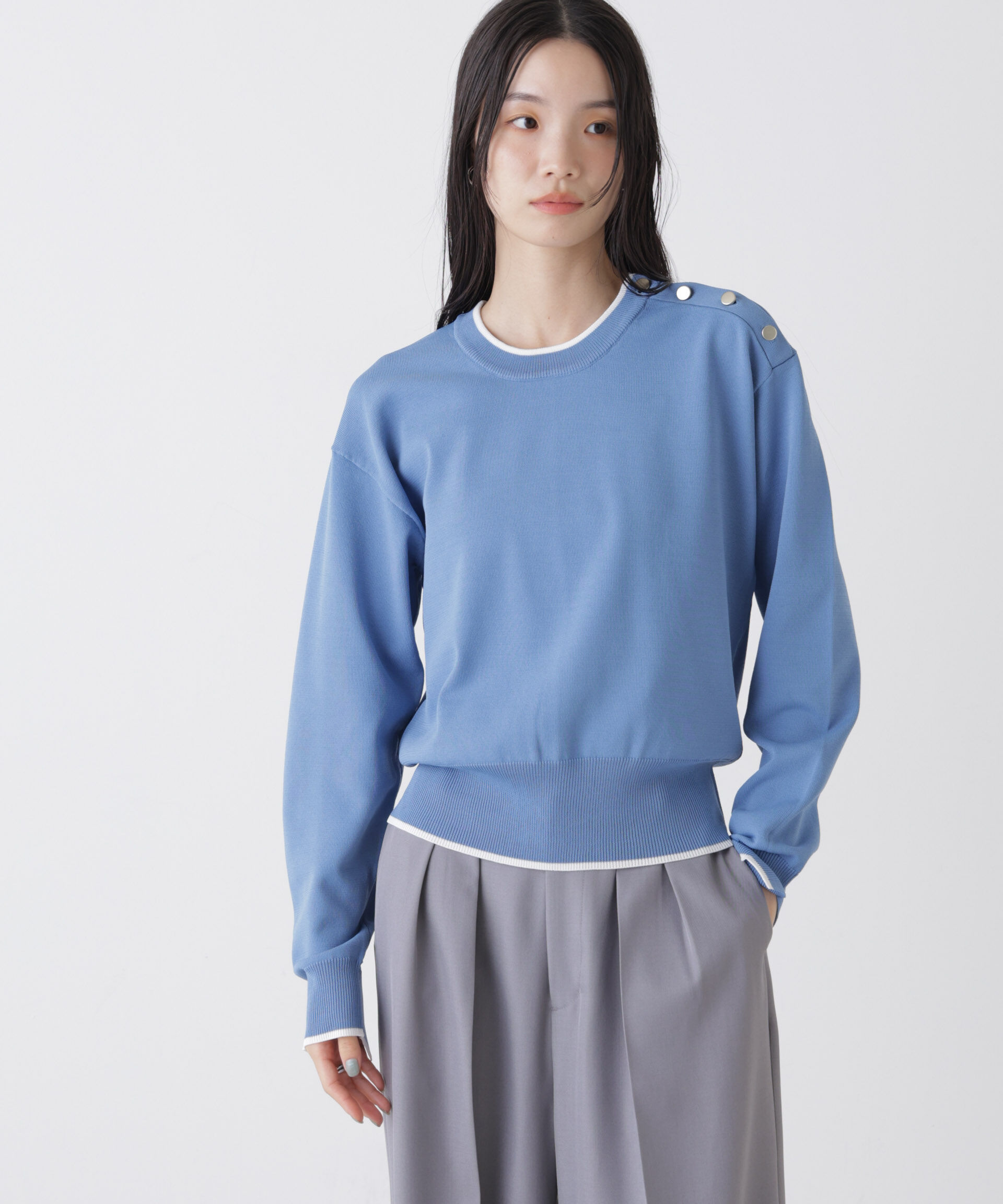 nano･universe「洗濯機洗可UVカットバイカラー釦ディティールニット」|ニット・セーター|