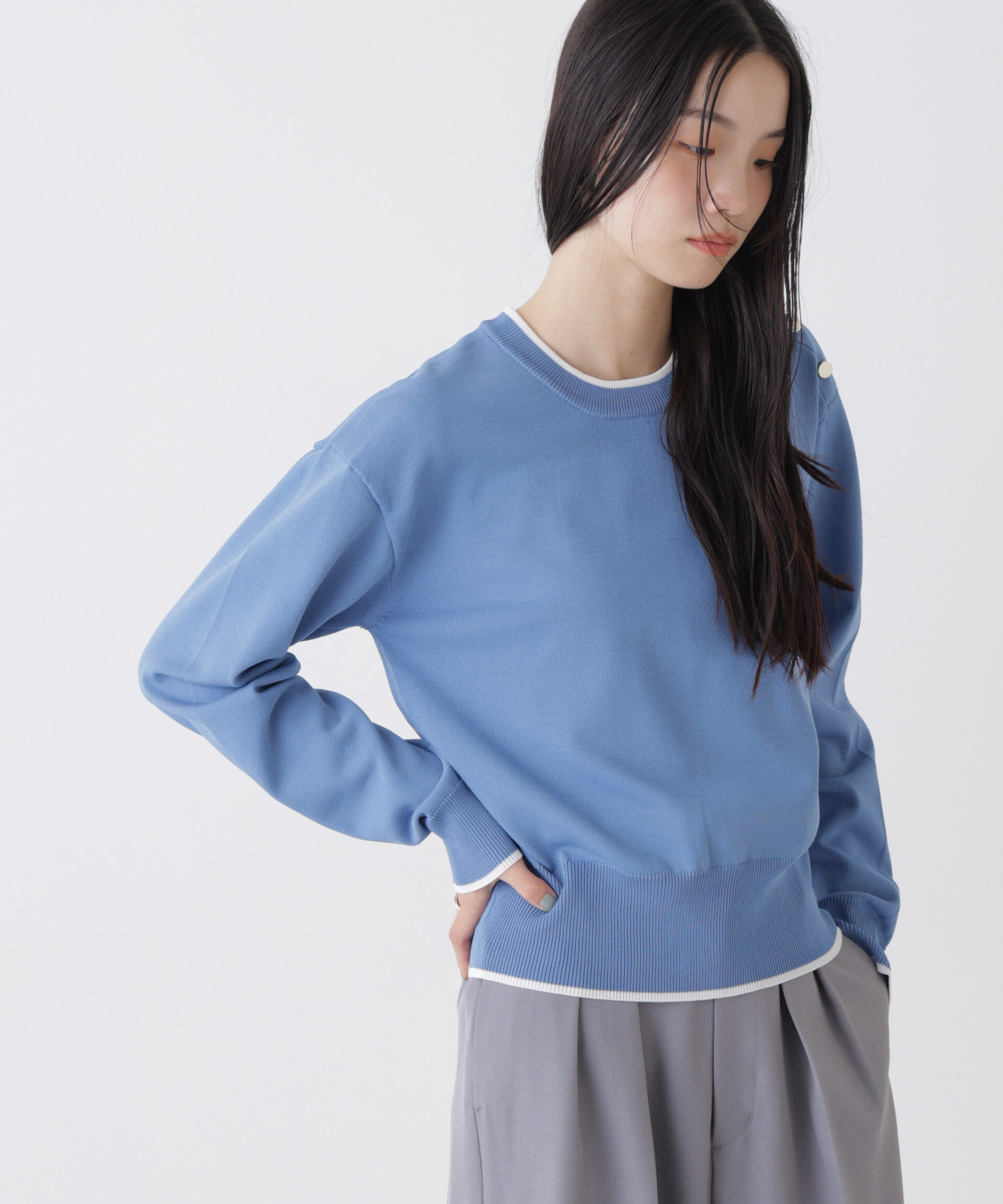 nano･universe「洗濯機洗可UVカットバイカラー釦ディティールニット」|ニット・セーター|