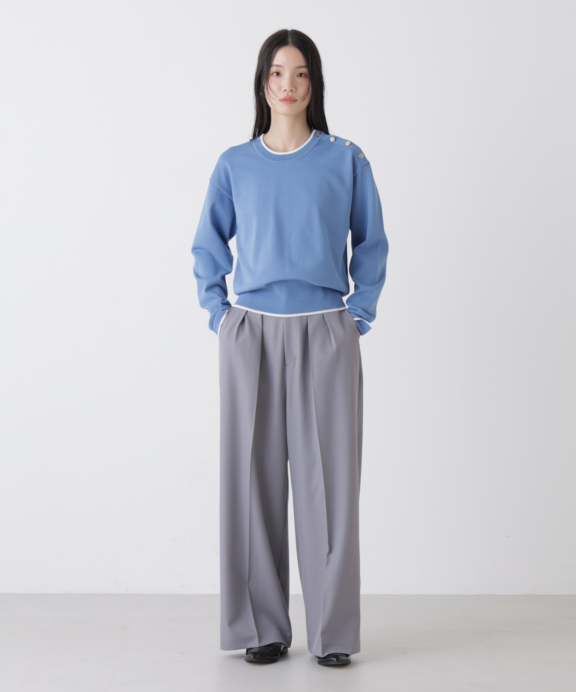 nano･universe「洗濯機洗可UVカットバイカラー釦ディティールニット」|ニット・セーター|