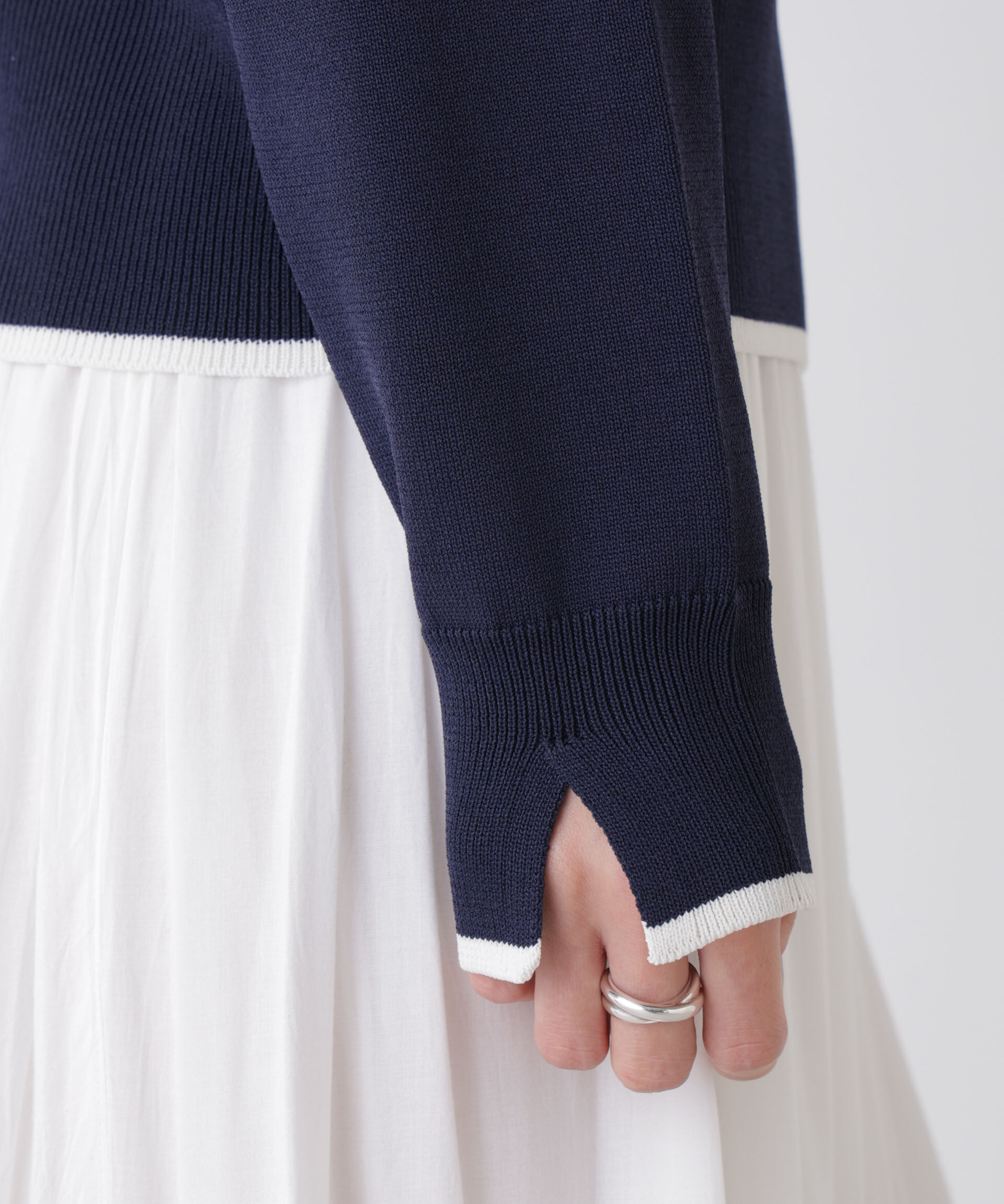 nano･universe「洗濯機洗可UVカットバイカラー釦ディティールニット」|ニット・セーター|