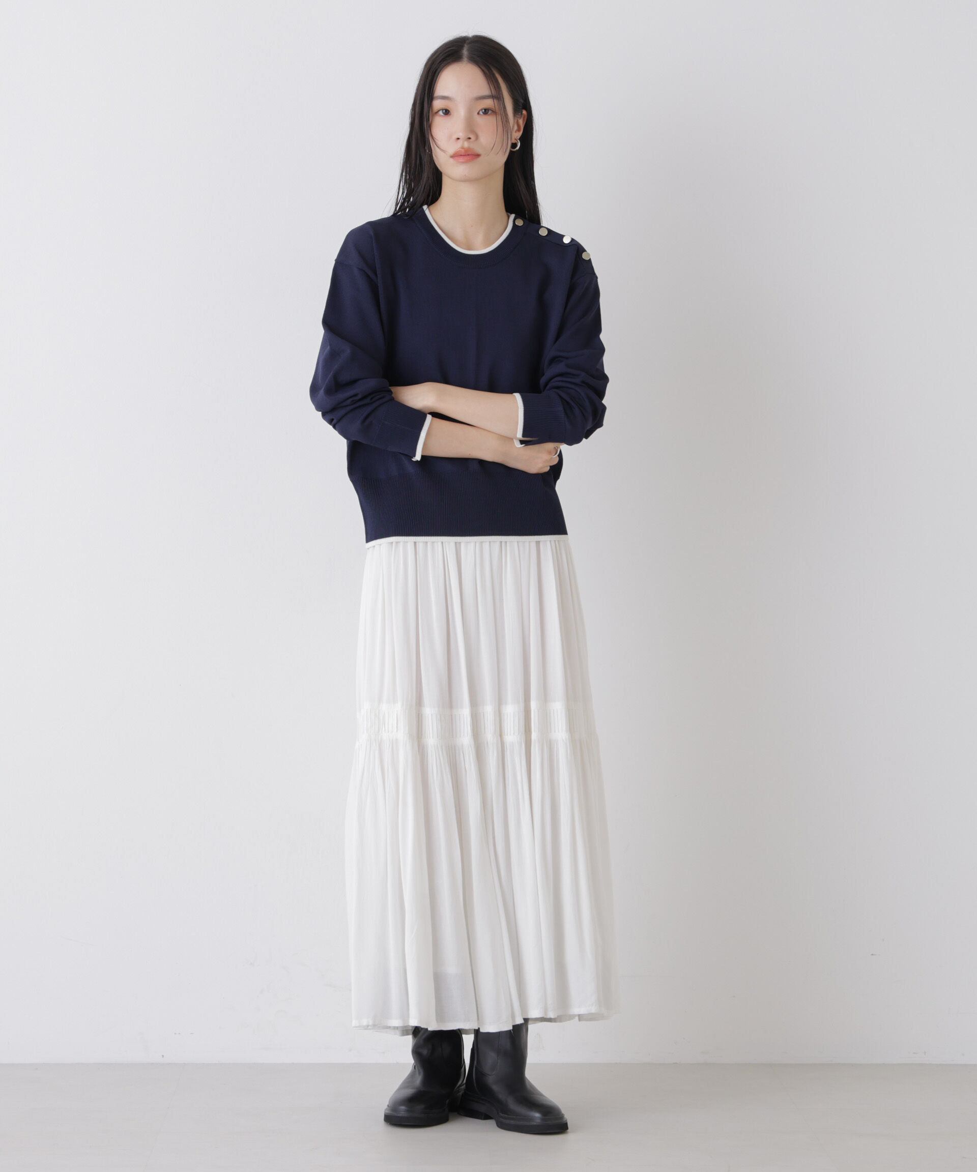 nano･universe「洗濯機洗可UVカットバイカラー釦ディティールニット」|ニット・セーター|