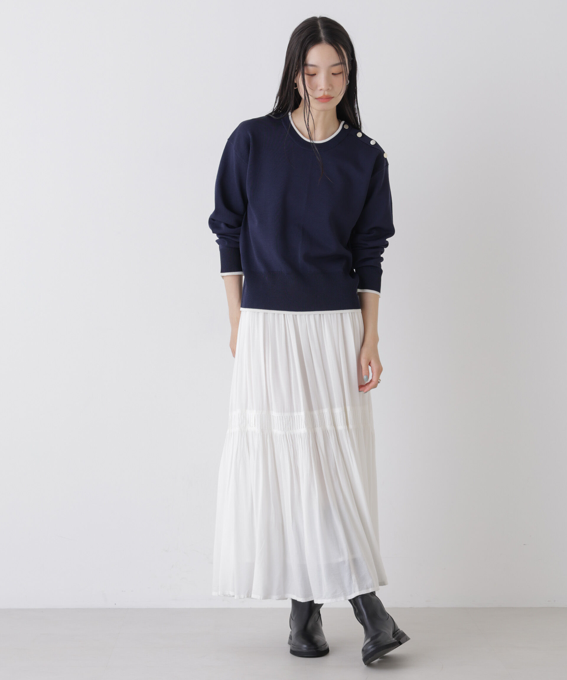 nano･universe「洗濯機洗可UVカットバイカラー釦ディティールニット」|ニット・セーター|