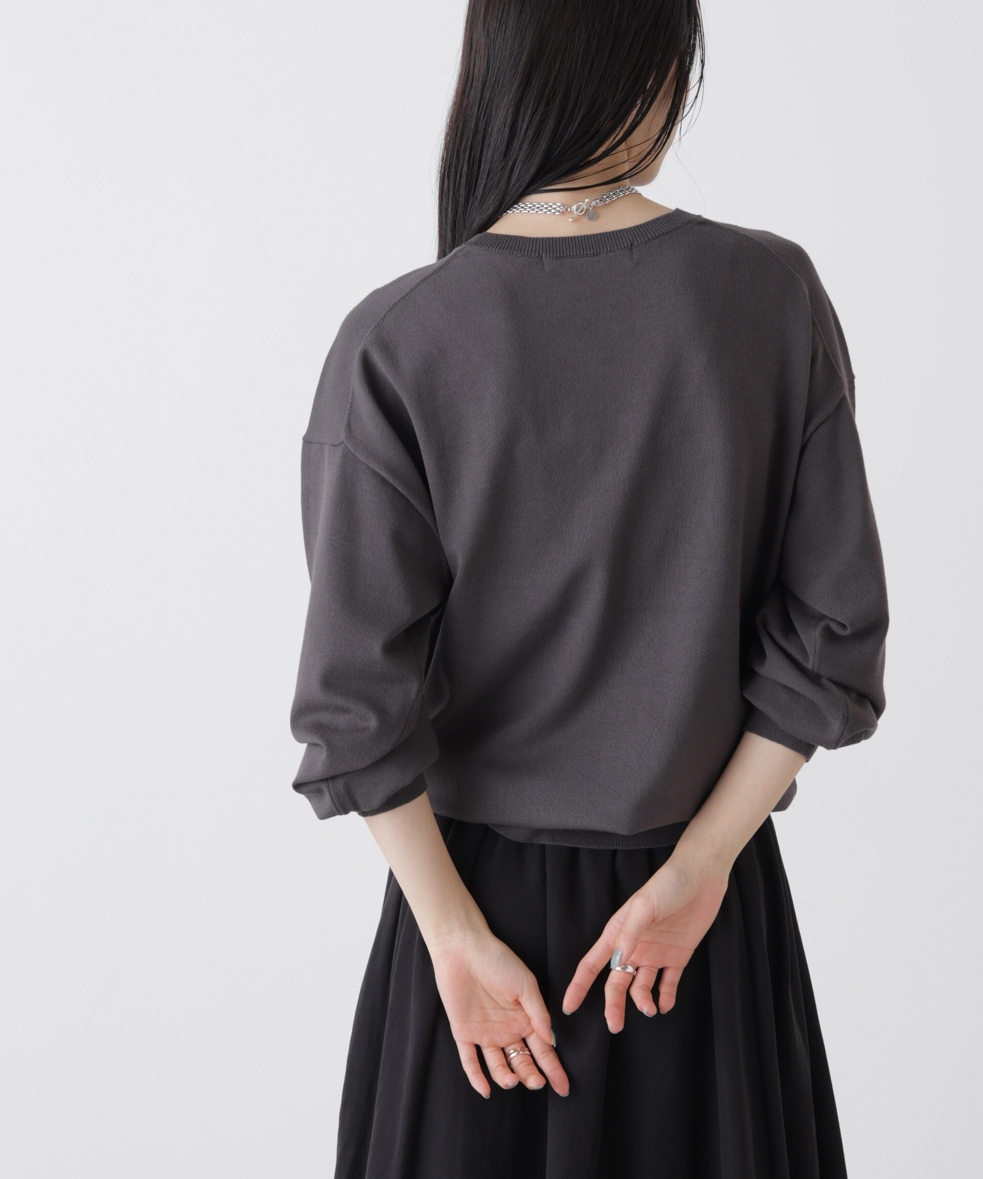 nano･universe「洗濯機洗可バンブーレーヨンニット ワイドクルーネックプルオーバー」|ニット・セーター|