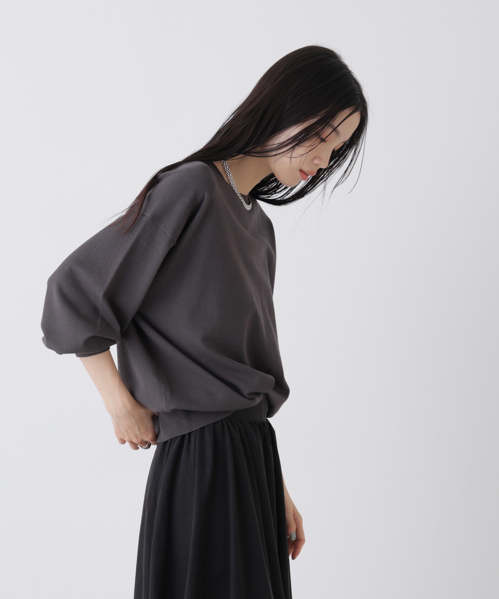 nano･universe「洗濯機洗可バンブーレーヨンニット ワイドクルーネックプルオーバー」|ニット・セーター|