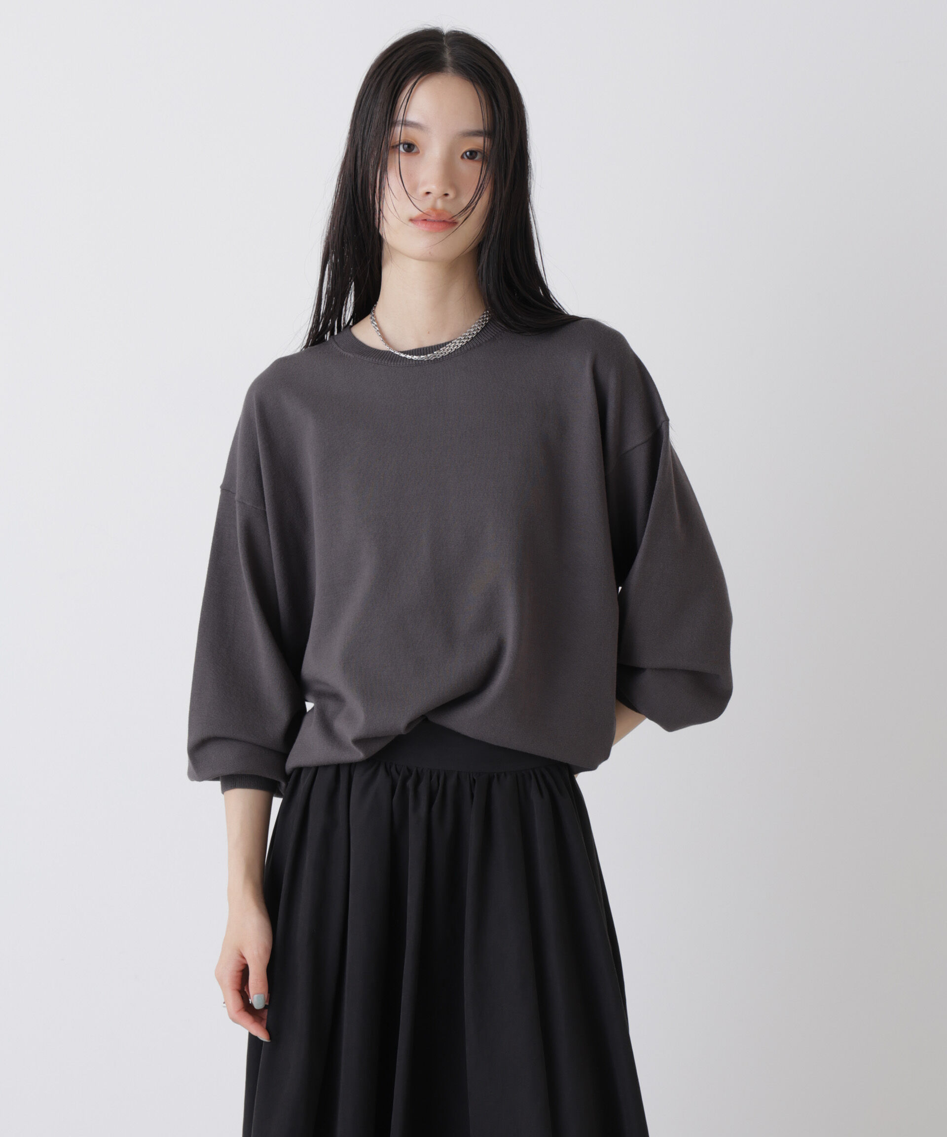 nano･universe「洗濯機洗可バンブーレーヨンニット ワイドクルーネックプルオーバー」|ニット・セーター|