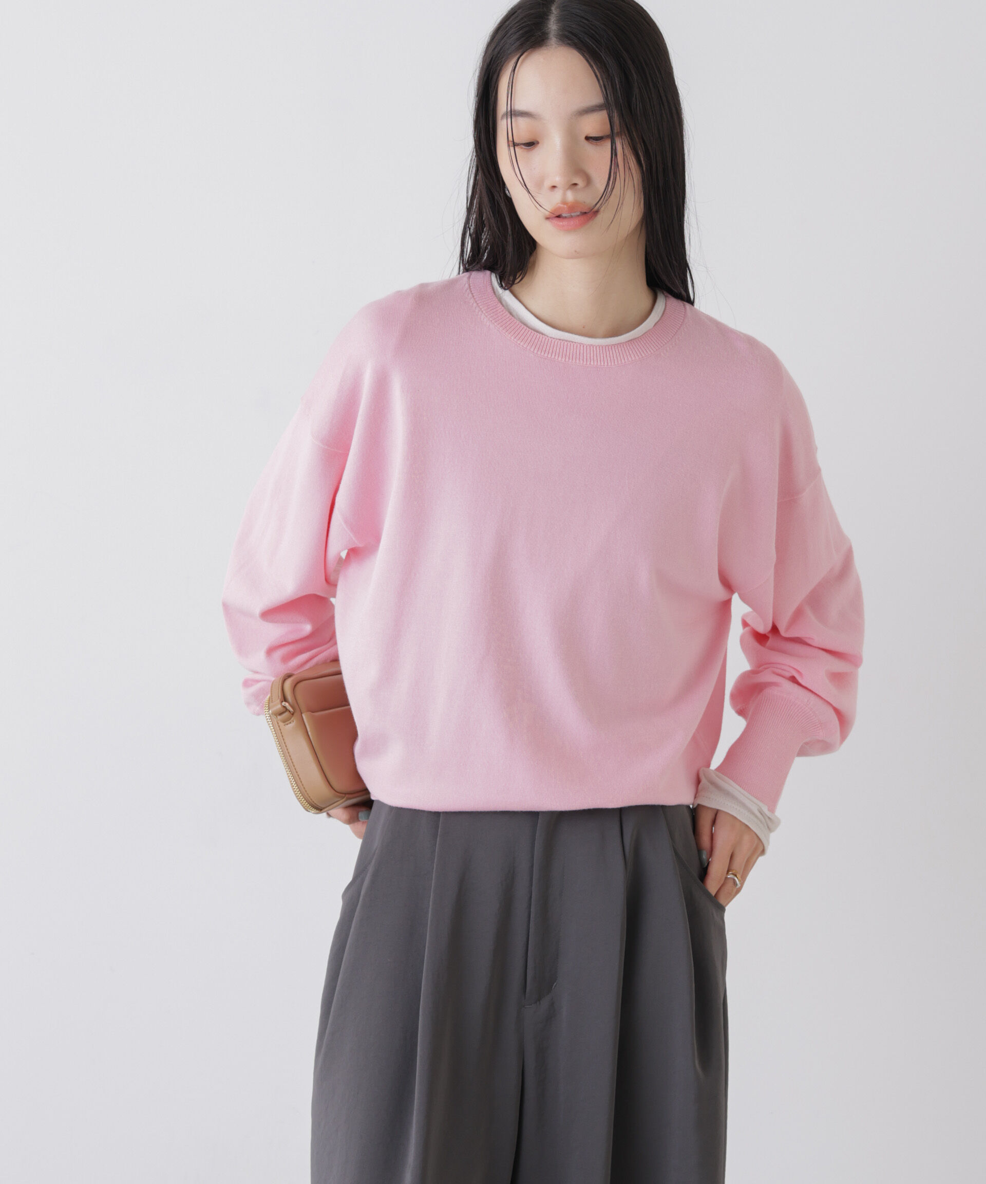 nano･universe「洗濯機洗可バンブーレーヨンニット ワイドクルーネックプルオーバー」|ニット・セーター|