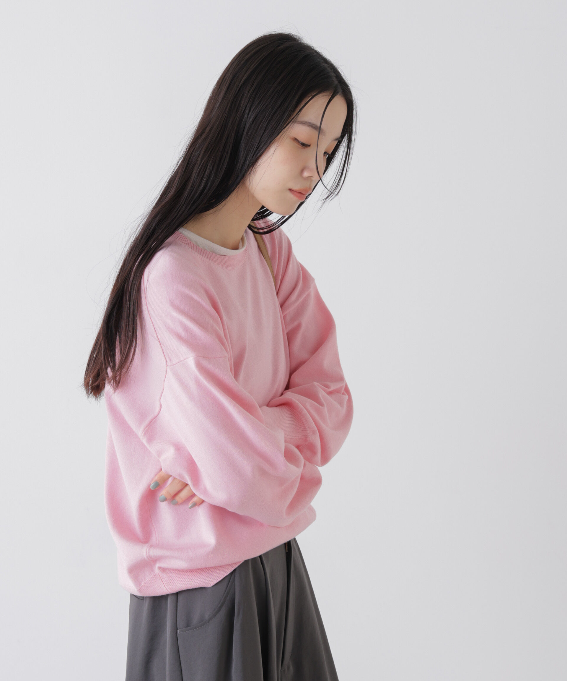 nano･universe「洗濯機洗可バンブーレーヨンニット ワイドクルーネックプルオーバー」|ニット・セーター|