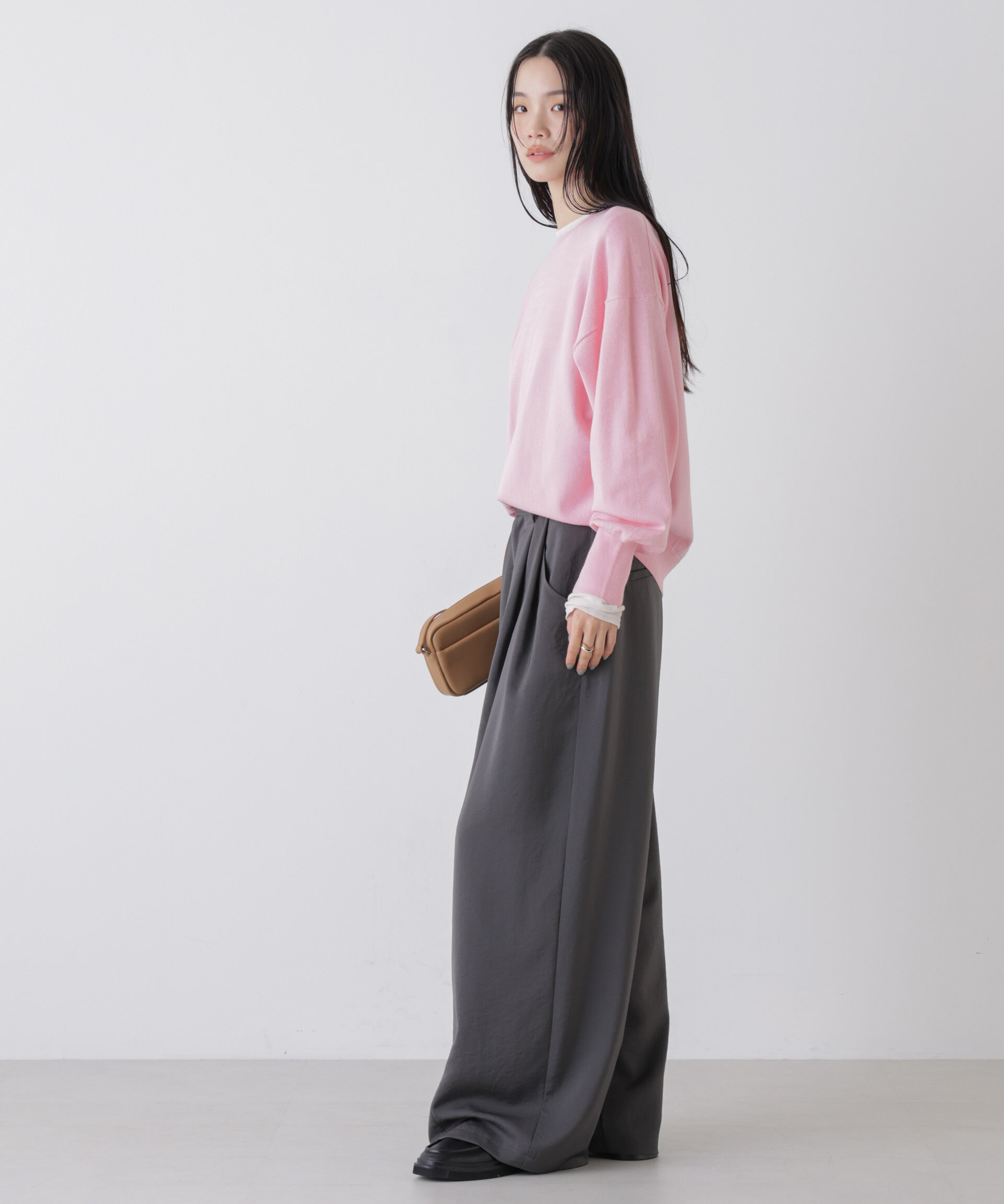 nano･universe「洗濯機洗可バンブーレーヨンニット ワイドクルーネックプルオーバー」|ニット・セーター|