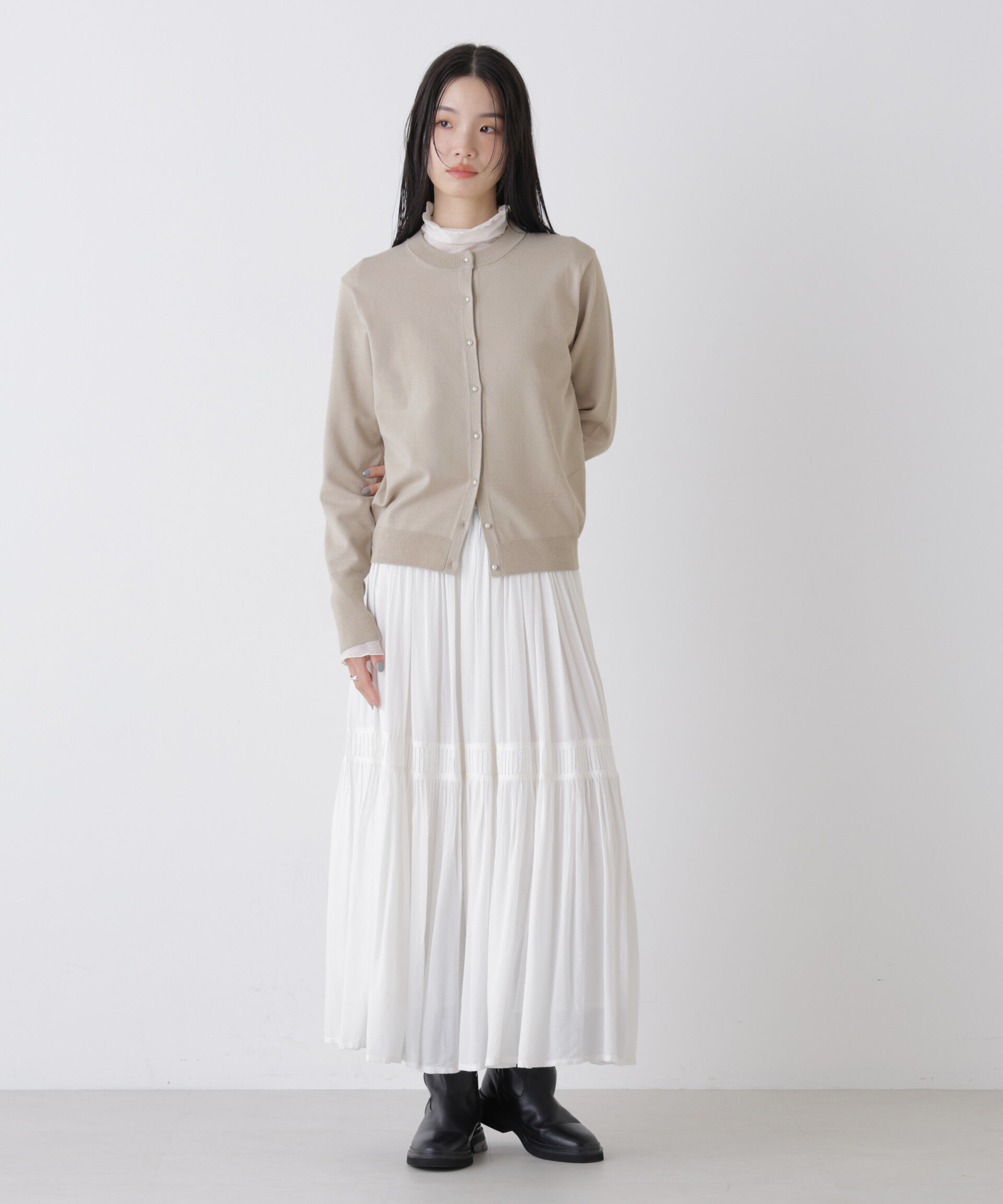 nano･universe「洗濯機洗可バンブーレーヨンニット パールボタンカーディガン」|ニット・セーター|