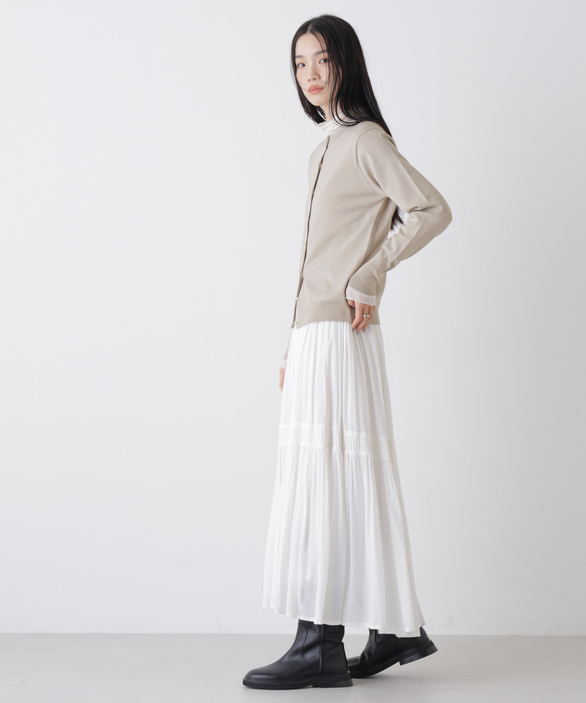 nano･universe「洗濯機洗可バンブーレーヨンニット パールボタンカーディガン」|ニット・セーター|