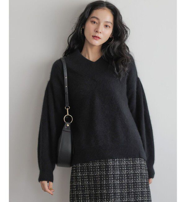 組曲「フラッフィーファーＶネック ニット」|ニット・セーター|ブラック系