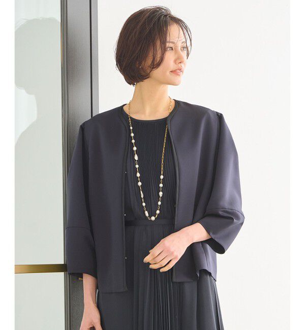 自由区「【ご好評につき追加生産・洗える】グログランノーカラー ジャケット」|ノーカラージャケット|ネイビー系