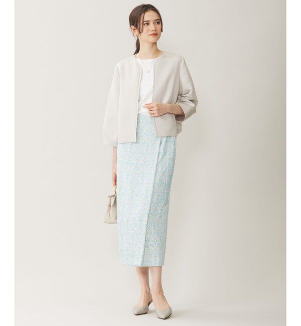 自由区「【洗える】グログランパフスリーブ ジャケット」|ノーカラージャケット|