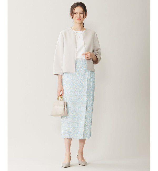 自由区「【洗える】グログランパフスリーブ ジャケット」|ノーカラージャケット|