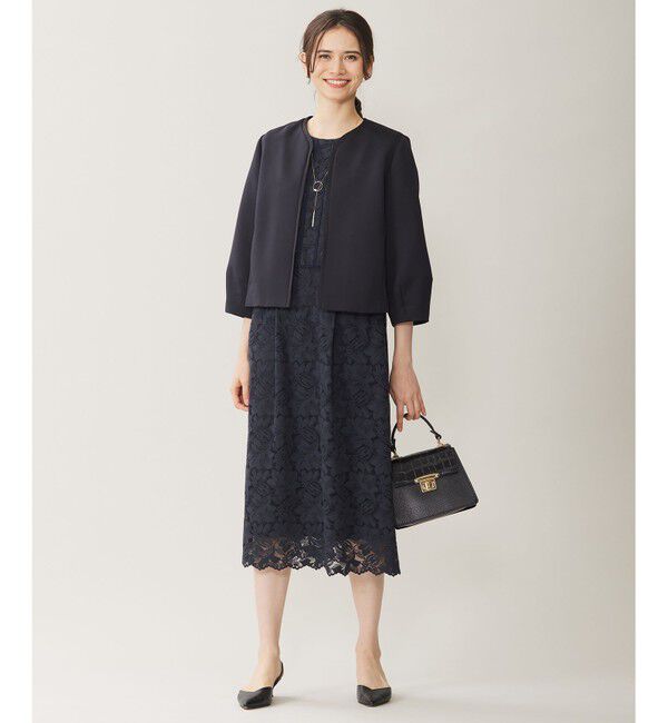 自由区「【洗える】グログランパフスリーブ ジャケット」|ノーカラージャケット|