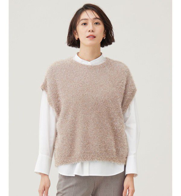 自由区「【洗える】フェザーラメ ベスト」|ベスト・ジレ|モカ