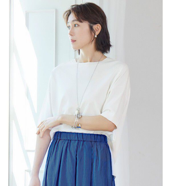 自由区「【接触冷感・UVカット】クレープストレッチプルオーバー ニットⅡ」|ニット・セーター|オフホワイト