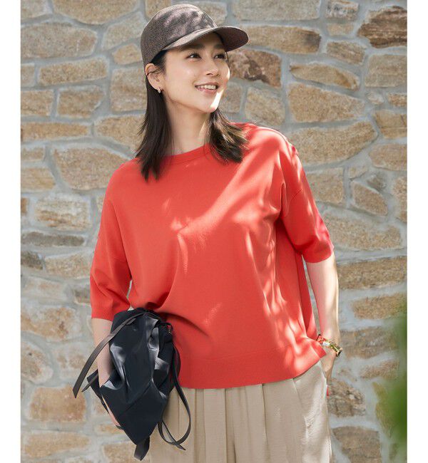 自由区「【接触冷感・UVカット】クレープストレッチプルオーバー ニットⅡ」|ニット・セーター|[新色]ﾏﾝﾀﾞ