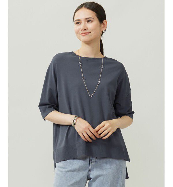 自由区「【接触冷感・UVカット】クレープストレッチプルオーバー ニットⅡ」|ニット・セーター|[新色]ブルー