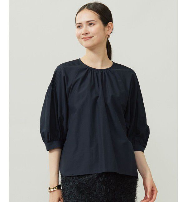 自由区「【カタログ掲載】シアーソフトシャンブレークロップド丈 ブラウス」|シャツ・ブラウス|ネイビー