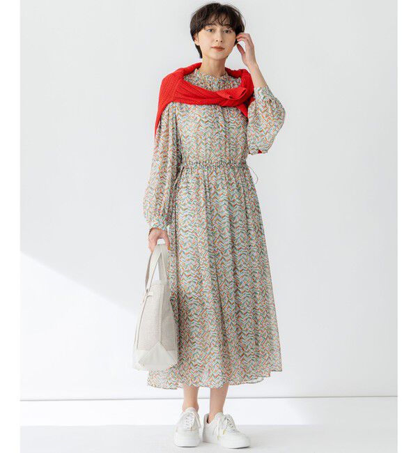 23区「【洗える】シアーヘリンボーンプリント ワンピース」|ワンピース|