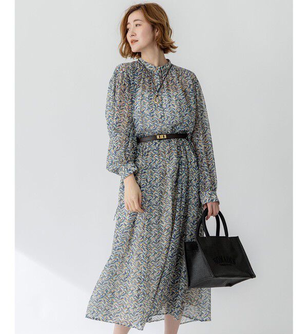 23区「【洗える】シアーヘリンボーンプリント ワンピース」|ワンピース|ﾌﾞﾙｰﾌﾟ