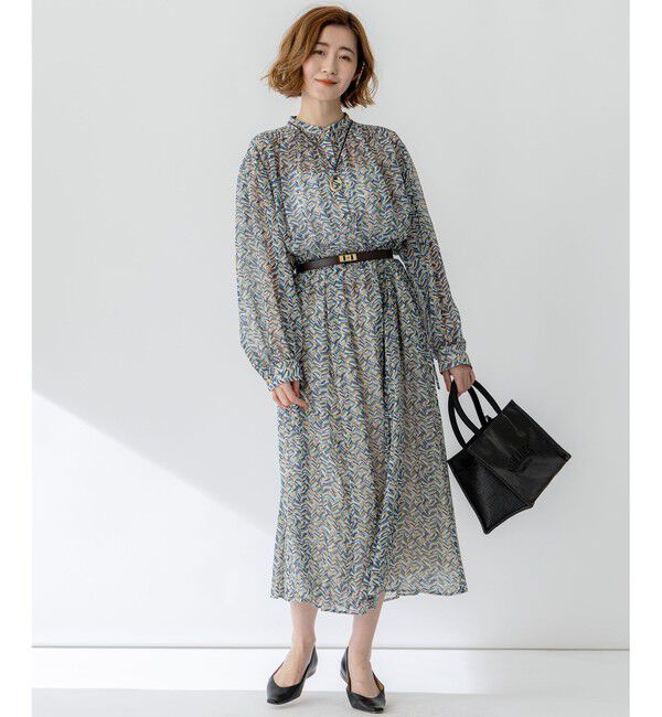 23区「【洗える】シアーヘリンボーンプリント ワンピース」|ワンピース|