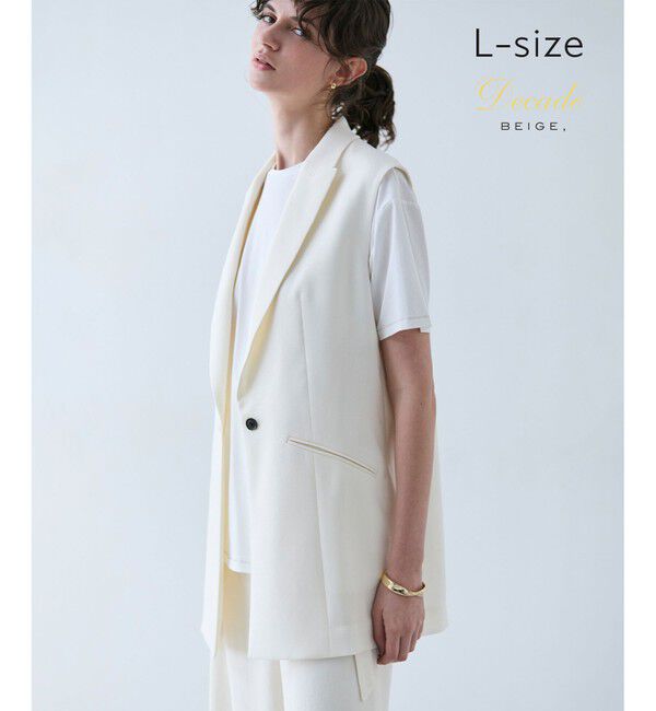 BEIGE,「【L-size・洗える】CAROLE / リネンライクノースリーブジレジャケット」|ベスト・ジレ|Ecru