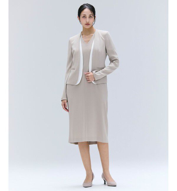 BEIGE,「【洗える】CINDY / Vネックハーフスリーブワンピース」|ワンピース|