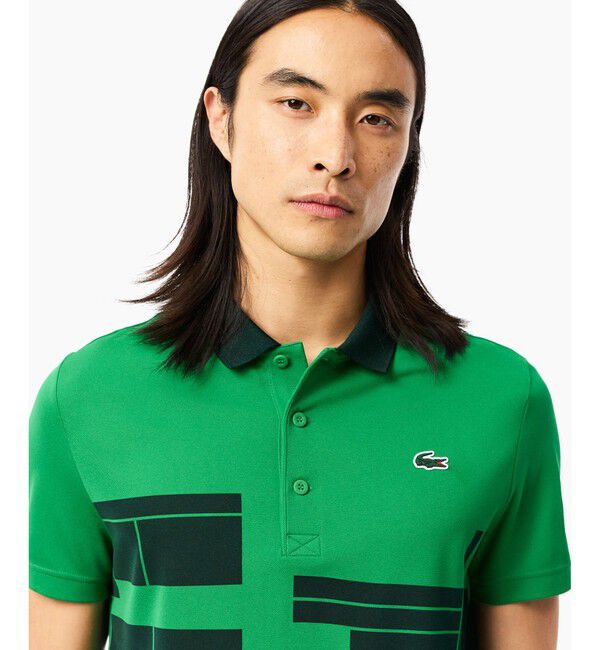 LACOSTE「UPF50＋ UVカット 『ノバク・ジョコビッチ』コートプリントウルトラドライ 半袖ポロシャツ」|ポロシャツ|