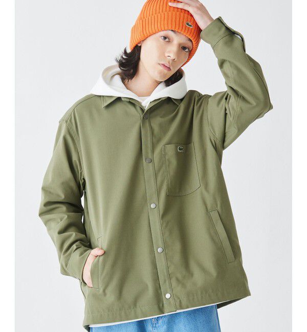 LACOSTE「防風 撥水 裾ドロストコード シャツジャケット」|シャツ・ブラウス|カーキ