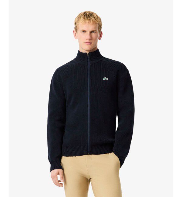 LACOSTE「コットンブレンドジップアップセーター」|ニット・セーター|ネイビー