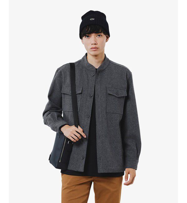 LACOSTE「ウールブレンドメルトン スタンドカラーシャツブルゾン」|シャツ・ブラウス|グレー