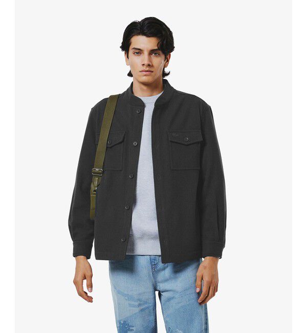 LACOSTE「ウールブレンドメルトン スタンドカラーシャツブルゾン」|シャツ・ブラウス|チャコールグレー