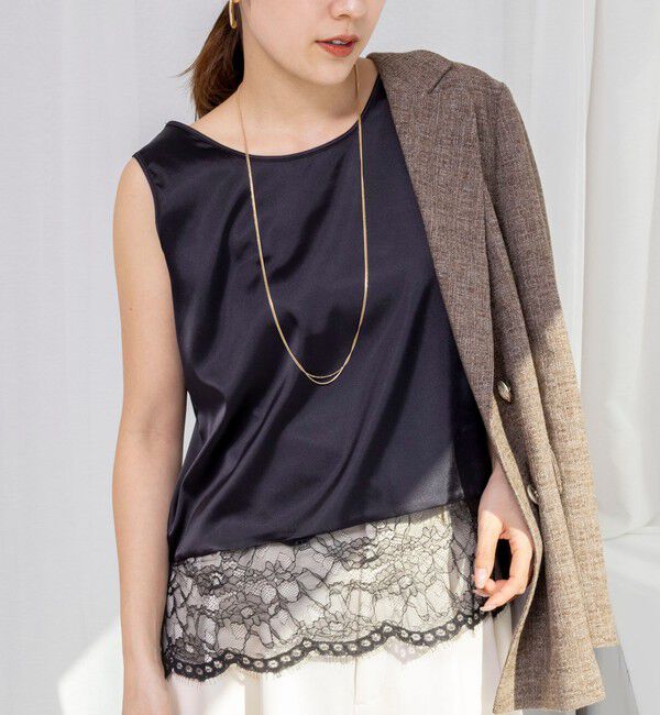 NOLLEY'S「ウォッシャブル裾レースオトナサテンタンク」|タンクトップ|ブラック