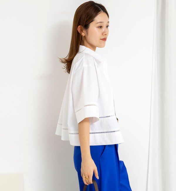 NOLLEY'S「ウォッシャブルはしごレース半袖ショートシャツ」|シャツ・ブラウス|