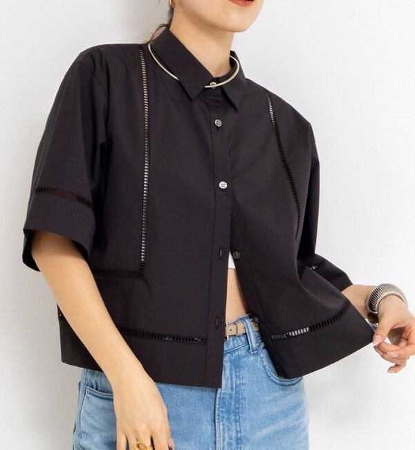 NOLLEY'S「ウォッシャブルはしごレース半袖ショートシャツ」|シャツ・ブラウス|