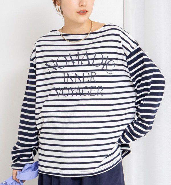 NOLLEY'S「【WEB限定】ウォッシャブルボーダープリントロンTee」|Tシャツ・カットソー|ネイビー系3