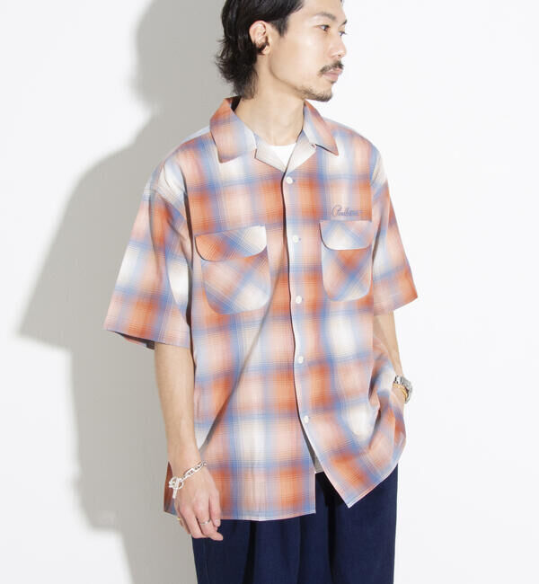 GLOSTER「【PENDLETON/ペンドルトン】オープンカラーシャツ 半袖シャツ 刺繍 ワンポイント チェック」|シャツ・ブラウス|オレンジ