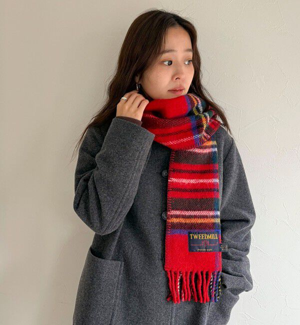 fredy emue「【TWEED MILL/ツイードミル】サイドステッチウールチェックマフラー」|マフラー|レッド系その他