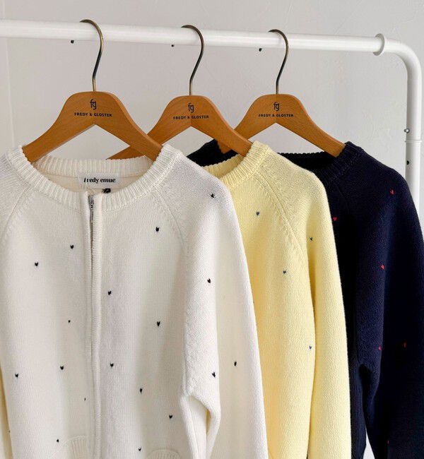 fredy emue「ハンド刺しゅうハートZIPカーディガン」|カーディガン|