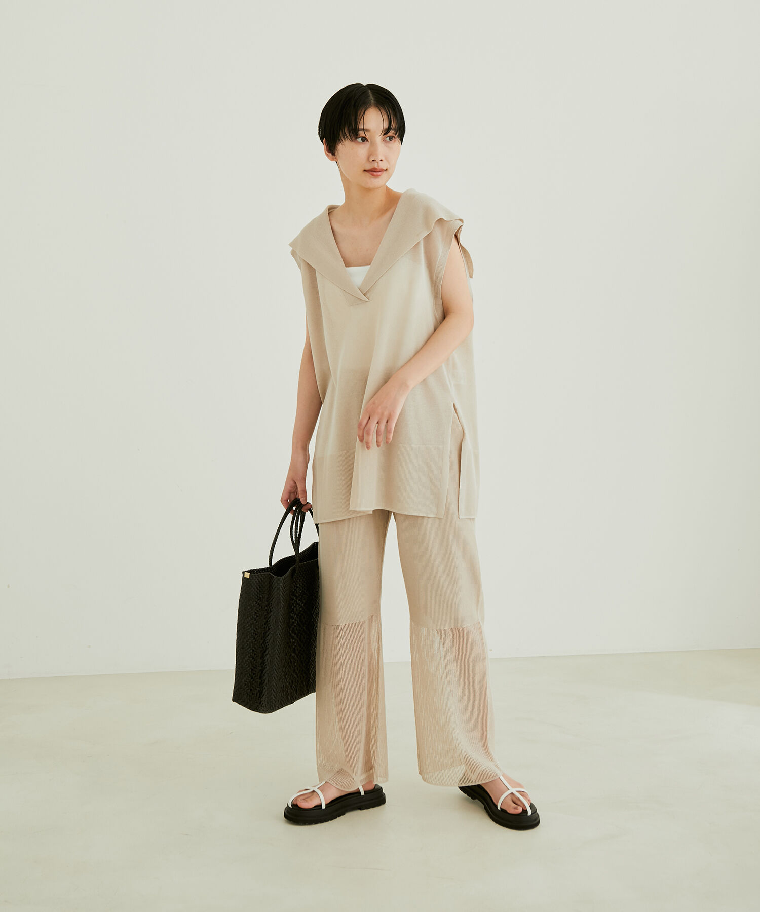 SALON adam et rope'「【セットアップ対応】セーラーカラーシアーベスト」|ベスト・ジレ|