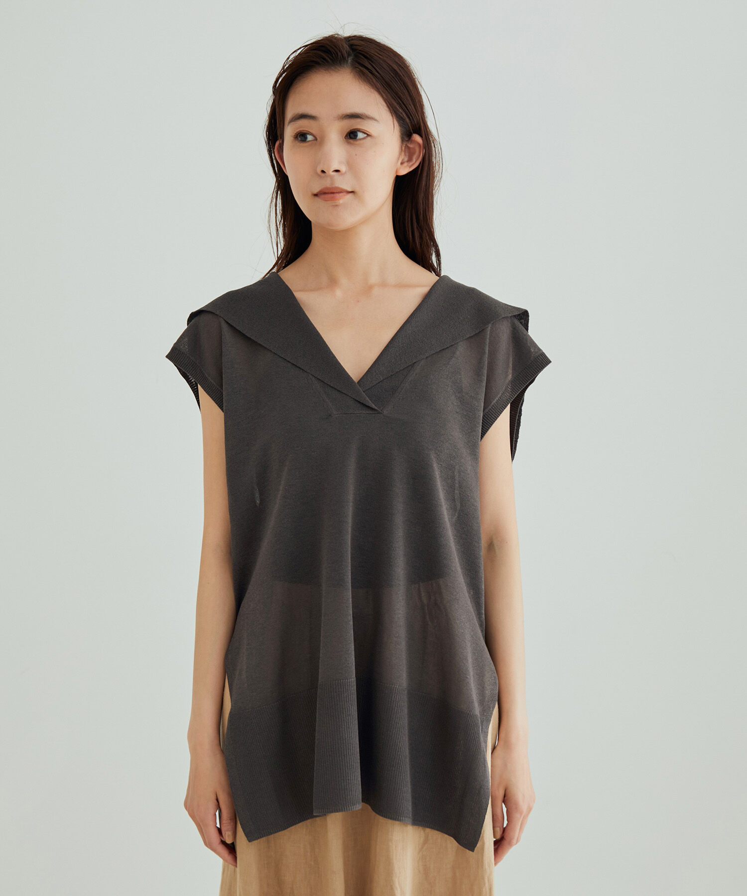 SALON adam et rope'「【セットアップ対応】セーラーカラーシアーベスト」|ベスト・ジレ|