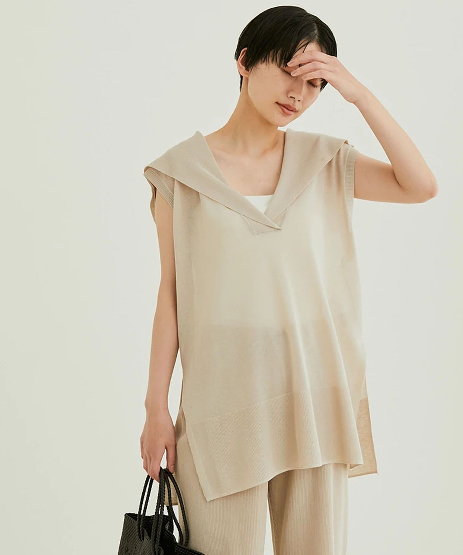 SALON adam et rope'「【セットアップ対応】セーラーカラーシアーベスト」|ベスト・ジレ|ベージュ(27)