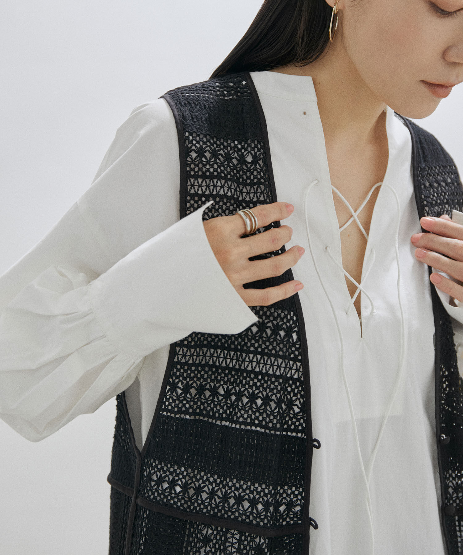 SALON adam et rope'「【セットアップ対応・手洗い可能】レースジレ」|ベスト・ジレ|