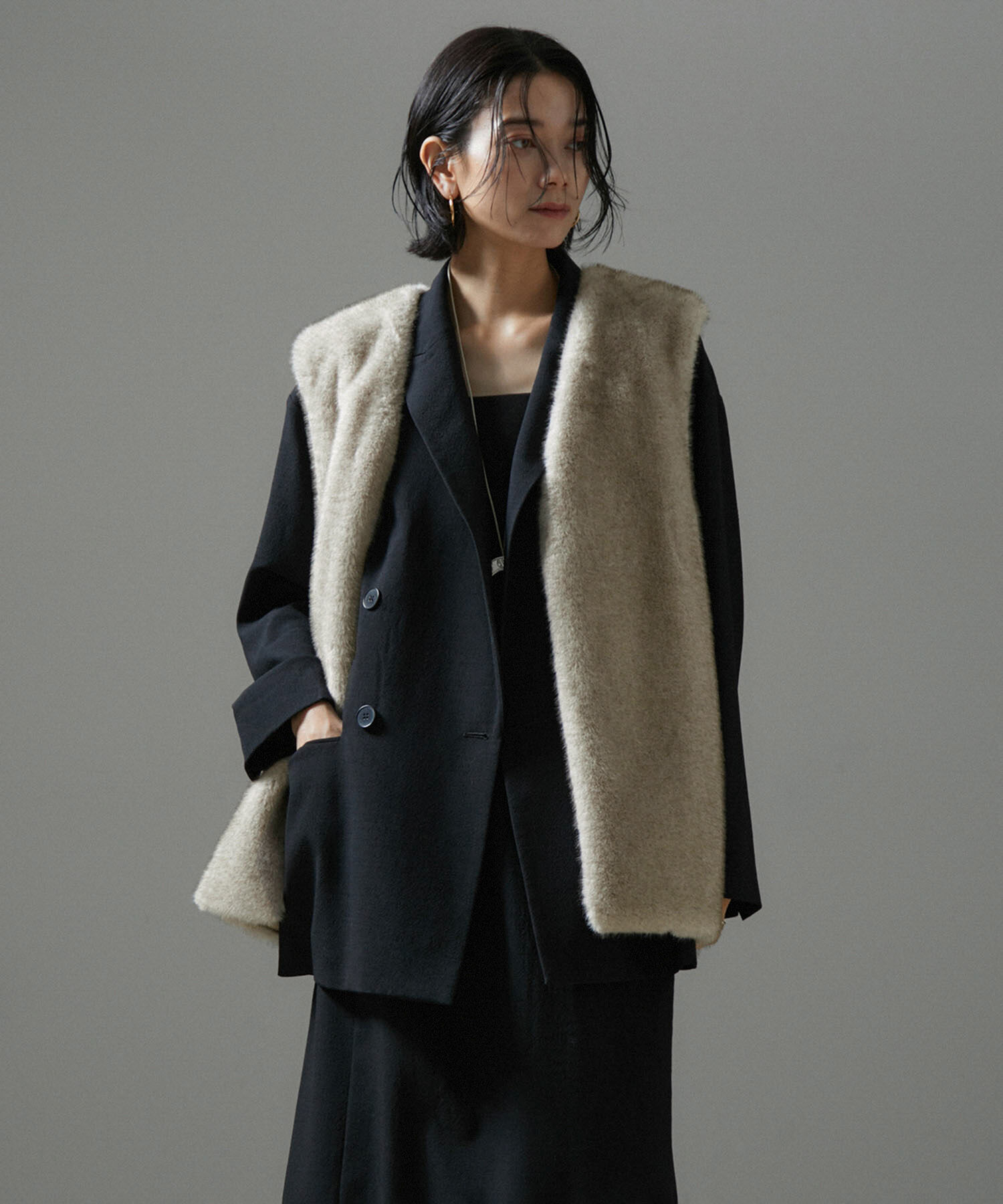 SALON adam et rope'「ミンクライクエコファージレ/ベスト【制電機能/静電気防止】」|ベスト・ジレ|