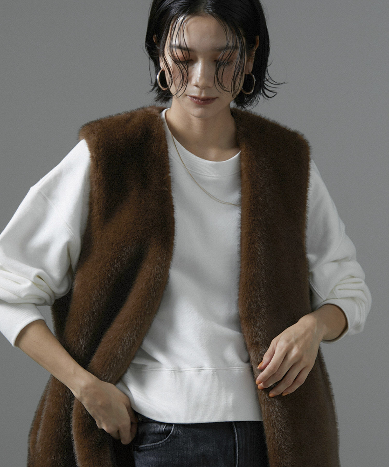 SALON adam et rope'「ミンクライクエコファージレ/ベスト【制電機能/静電気防止】」|ベスト・ジレ|