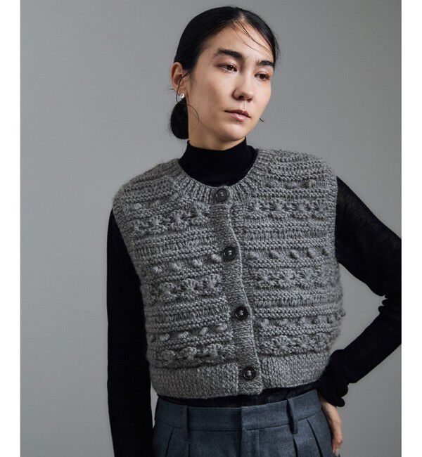 SALON adam et rope'「【WEB限定】クロップドパターンハンドニットジレ」|ベスト・ジレ|