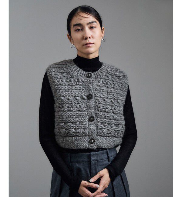 SALON adam et rope'「【WEB限定】クロップドパターンハンドニットジレ」|ベスト・ジレ|